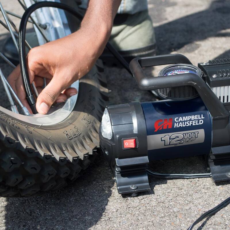 Campbell Hausfeld Mighty 150 PSI Lightweight 12V Portable Inflator with Safety Light and Inflation Accessories - AF010400