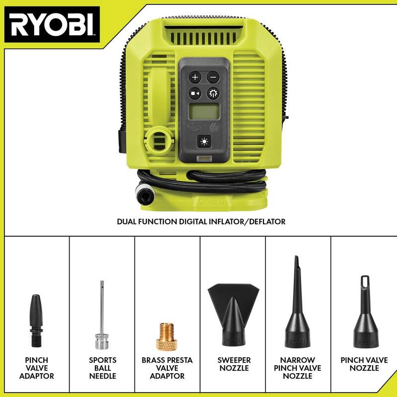 RYOBI ONE+ 18V Cordless High Volume Inflator with Dual Function Inflator (Tools Only) - PCL016B-PCL031B