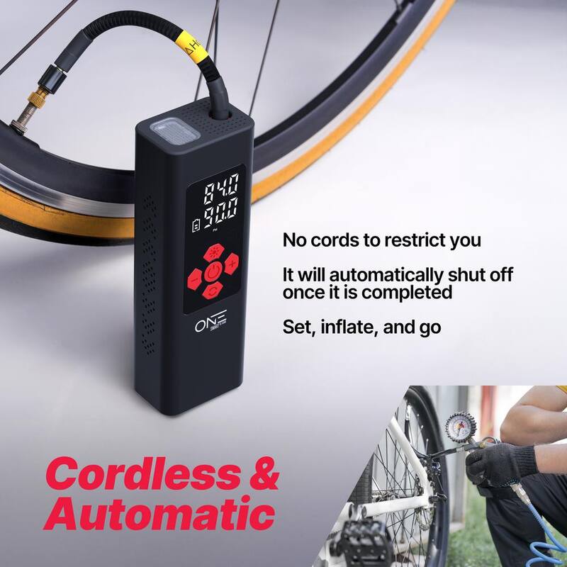 One Smart Consumer Electronics Gear 11.1-Volt Cordless Portable Tire Inflator Up to 150 PSI with Smart Auto-Stop, Built-In USB Power Bank, Includes Adaptors - OATI-001L