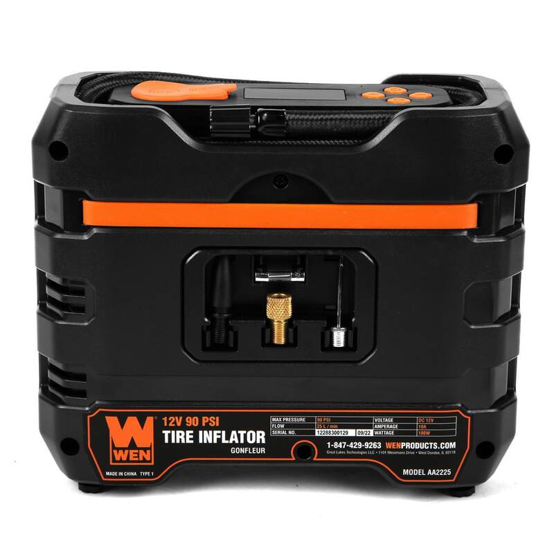 WEN 12-Volt 90 PSI 0.8 CFM Portable Air Compressor and Tire Inflator with Carrying Case - AA2225