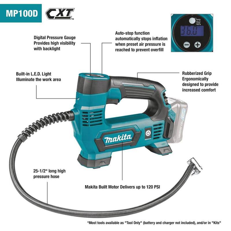 Makita 12V MAX CXT Lithium-Ion Cordless Electric Portable Inflator (Tool-Only) - MP100DZ