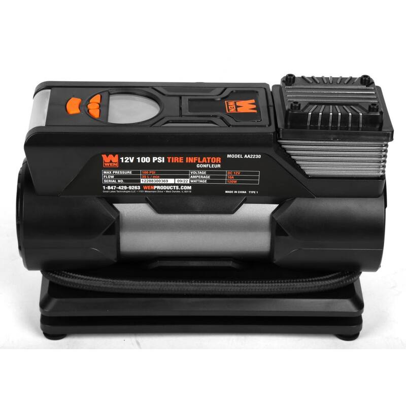 WEN 12-Volt 100 PSI 1.25 CFM Portable Air Compressor and Tire Inflator with Carrying Case - AA2230