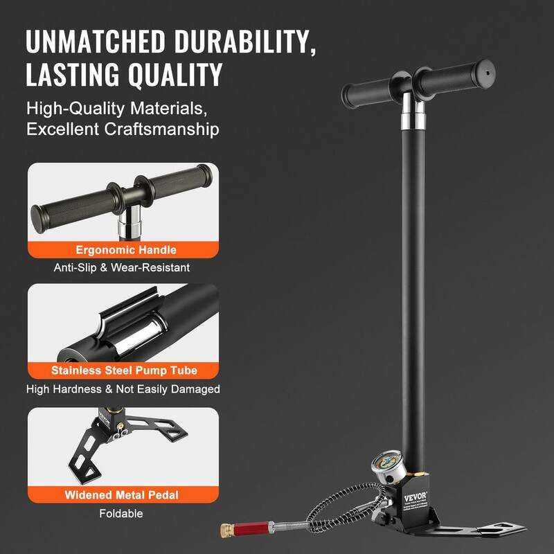 VEVOR PCP Hand Pump 4 Stage 30Mpa 4500 PSI High Pressure PCP Air Rifile Filling Stirrup Pump for Airguns Scuba Tank - SDQQCQB4000PSVH1RV0