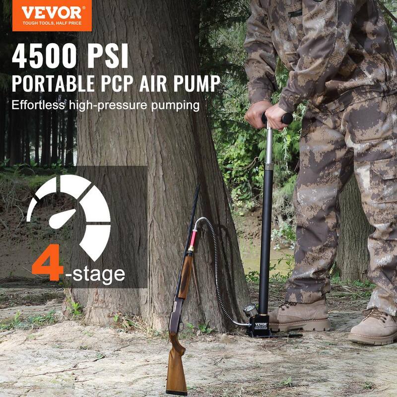 VEVOR PCP Hand Pump 4 Stage 30Mpa 4500 PSI High Pressure PCP Air Rifile Filling Stirrup Pump for Airguns Scuba Tank - SDQQCQB4000PSVH1RV0