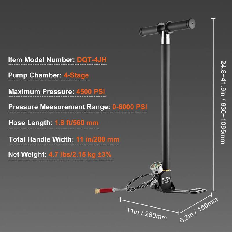 VEVOR PCP Hand Pump 4 Stage 30Mpa 4500 PSI High Pressure PCP Air Rifile Filling Stirrup Pump for Airguns Scuba Tank - SDQQCQB4000PSVH1RV0