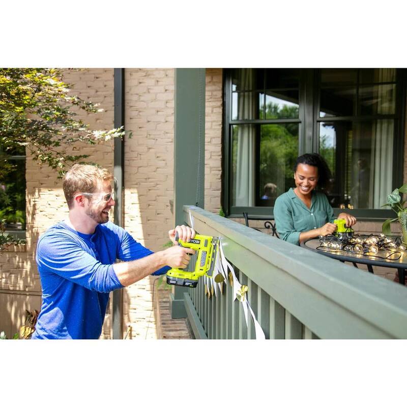 RYOBI ONE+ 18V Cordless Dual Function Inflator/Deflator with Compression Drive Cordless 3/8 in. Crown Stapler (Tools Only) - PCL031B-P317