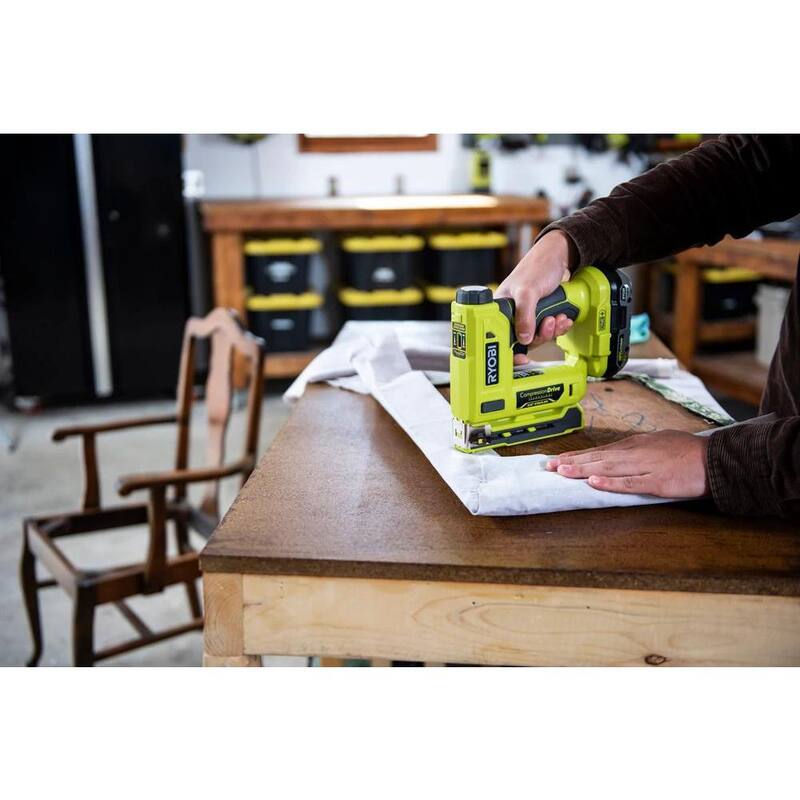 RYOBI ONE+ 18V Cordless Dual Function Inflator/Deflator with Compression Drive Cordless 3/8 in. Crown Stapler (Tools Only) - PCL031B-P317