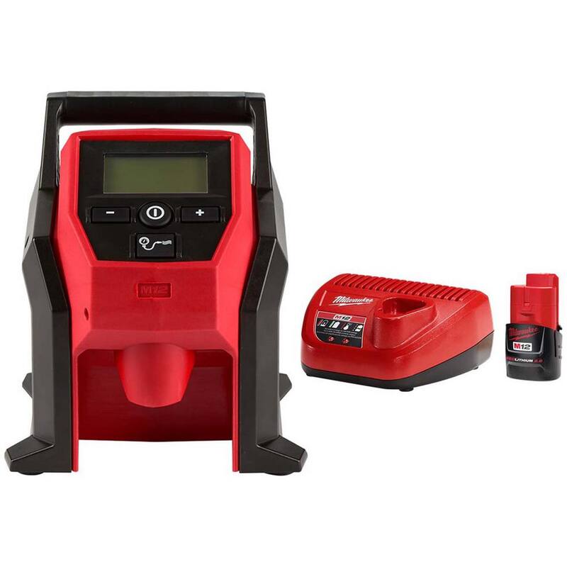 Milwaukee M12 12-Volt Lithium-Ion Cordless Electric Portable Inflator with Compact Battery Pack 2.0Ah and Charger Starter Kit - 2475-20-48-59-2420