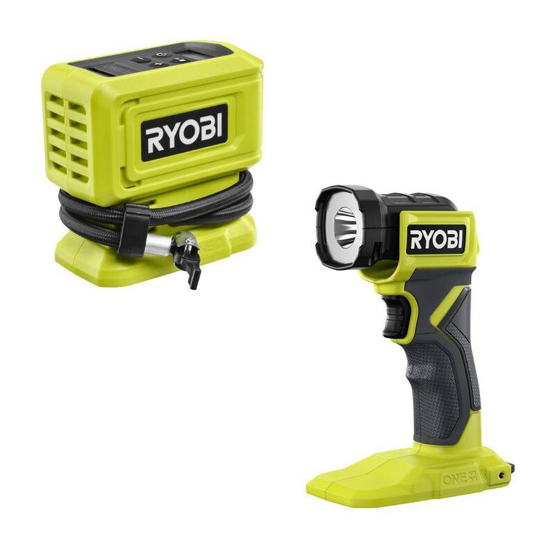 RYOBI ONE+ High Pressure Inflator Kit with 2.0 Ah Battery, Charger, and Cordless LED Light - PCL001K1-PCL660B