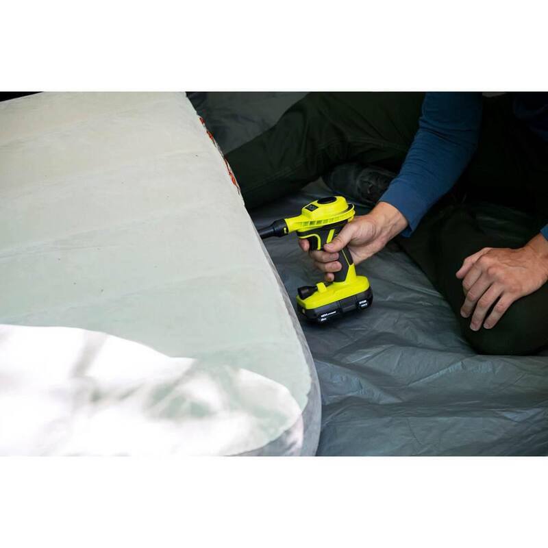 RYOBI ONE+ 18V High Volume Inflator Kit with 2.0 Ah Battery, Charger, and Cordless LED Light - PCL016K1​​​-PCL660B
