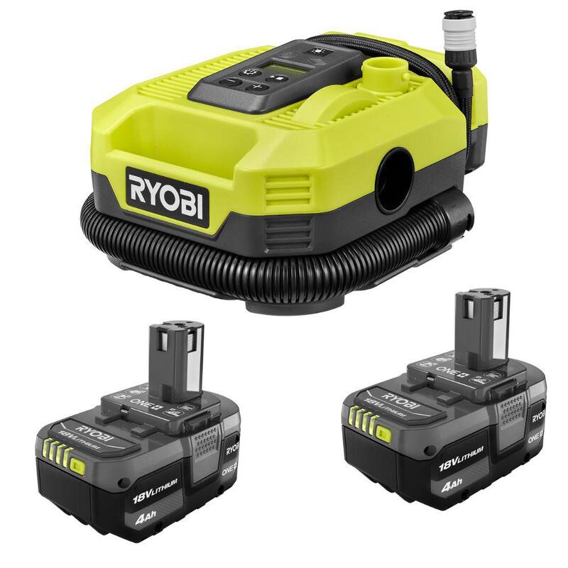 RYOBI ONE+ 18V Cordless Dual Function Inflator/Deflator with ONE+ 18V Lithium-Ion 4.0 Ah Battery (2-Pack) - PCL031B-PBP2005