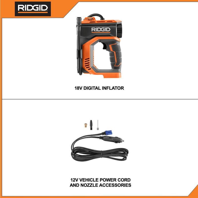 RIDGID 18V Cordless 2-Tool Combo Kit with Digital Inflator and Flood Light with Detachable Light (Tools Only) - R87044-R8694620B