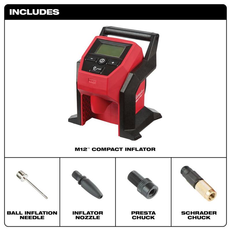Milwaukee M12 12-Volt Electric Portable Inflator (Tool-Only) and M12 12V 1.5 Ah Lithium-Ion Compact Battery Pack (2-Pack) - 2475-20–48-11-2411