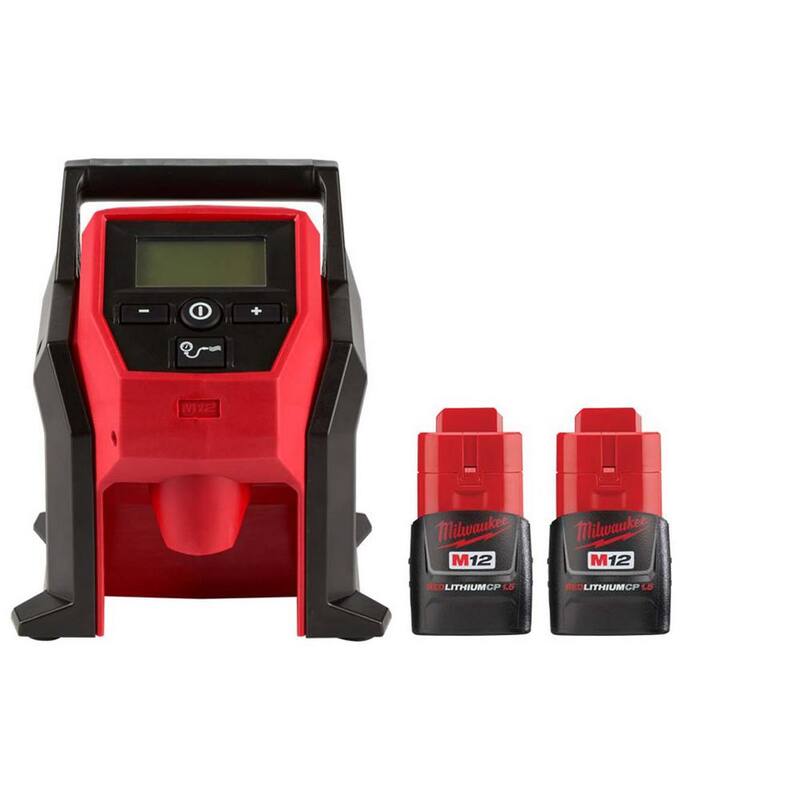 Milwaukee M12 12-Volt Electric Portable Inflator (Tool-Only) and M12 12V 1.5 Ah Lithium-Ion Compact Battery Pack (2-Pack) - 2475-20–48-11-2411