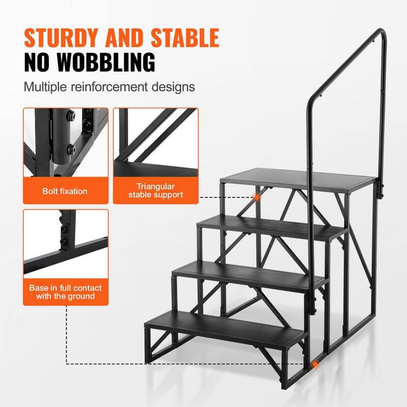 VEVOR RV Steps 4-Step RV Stairs 440 LBS Load Capacity Thickened Carbon Steel With Handrail Non-Slip Steps Suit for RV - FCBTGDKHJG4JE8I22V0