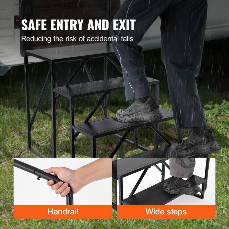 VEVOR RV Steps 4-Step RV Stairs 440 LBS Load Capacity Thickened Carbon Steel With Handrail Non-Slip Steps Suit for RV - FCBTGDKHJG4JE8I22V0