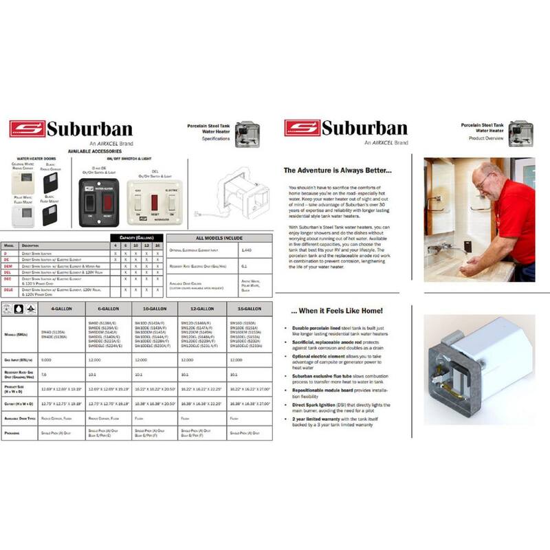 Suburban 6 Gal. Direct Spark Ignition Propane Gas Water Heater (No Door) - 5238A