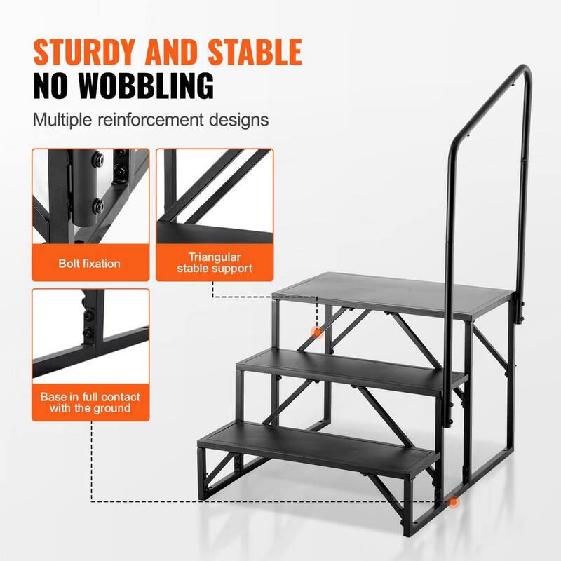 VEVOR RV Steps 3-Step RV Stairs 440 LBS Load Capacity Thickened Carbon Steel With Handrail Non-Slip Steps Suit for RV - FCBTGDKHJG3JJF4MLV0