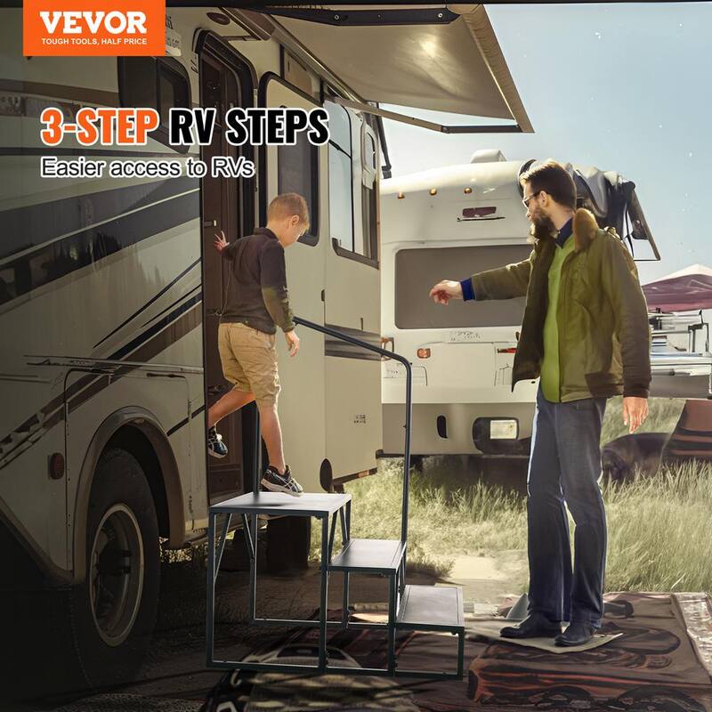 VEVOR RV Steps 3-Step RV Stairs 440 LBS Load Capacity Thickened Carbon Steel With Handrail Non-Slip Steps Suit for RV - FCBTGDKHJG3JJF4MLV0