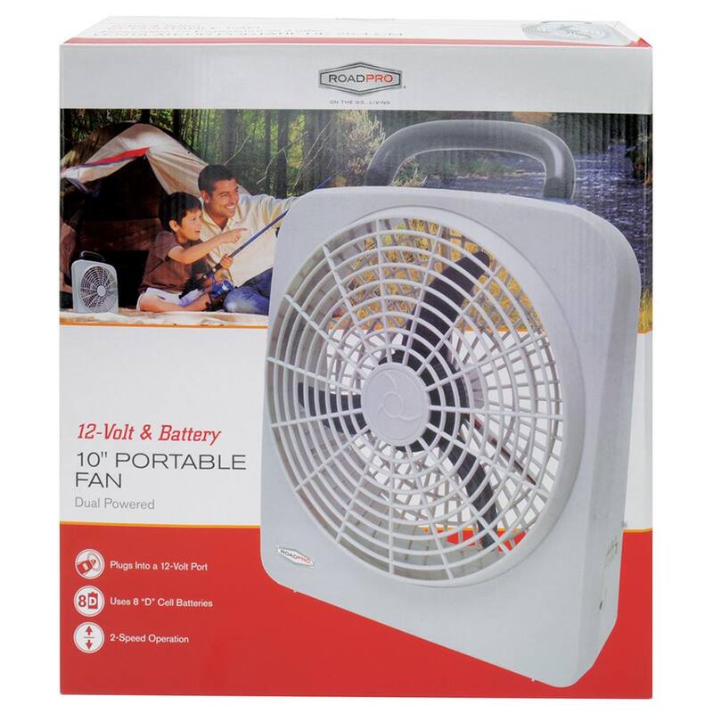 RoadPro 10-Portable Fan with Dual Power Options of 12-Volt or D Cell Batteries - RP8000