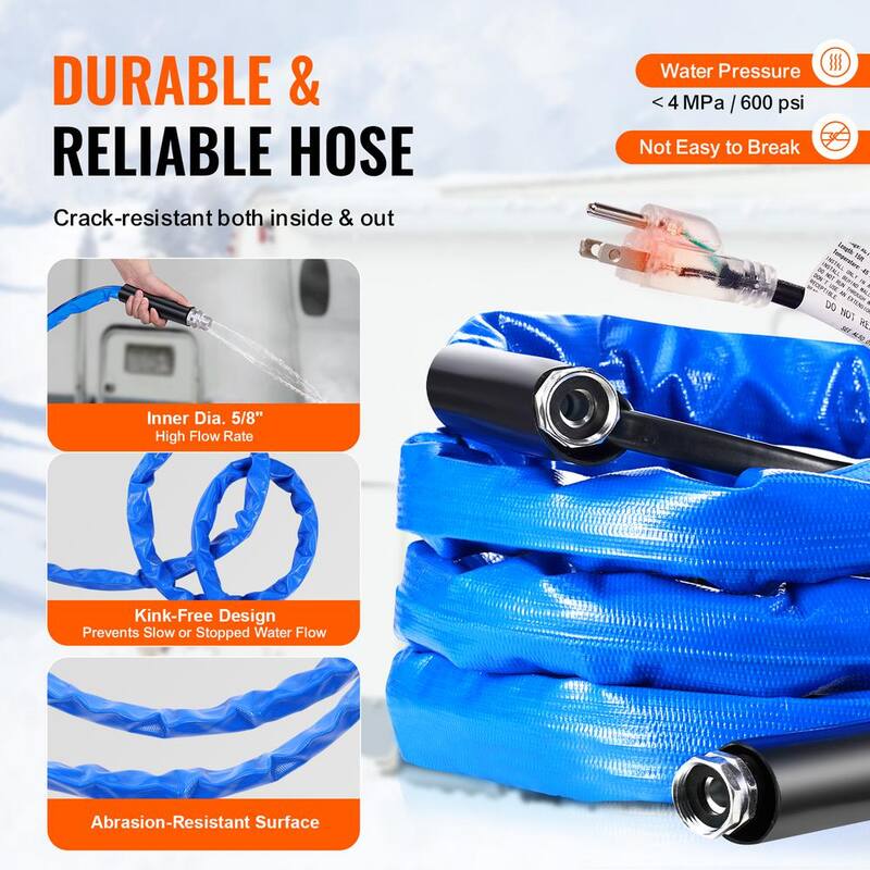 VEVOR 15 ft. Heated Water Hose for RV -45℉ Antifreeze Heated Drinking Water Hose - ZZKJRSG15YC02AGOHV1