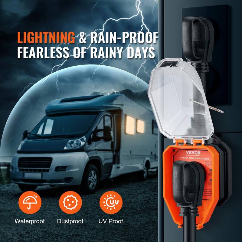 VEVOR 50 Amp RV Surge Protector 4800 Joules Voltage Monitor Circuit Analyzer Power Guard with Lock for RV Camper ETL Certified - DXT50AMP4800JZAZIV1