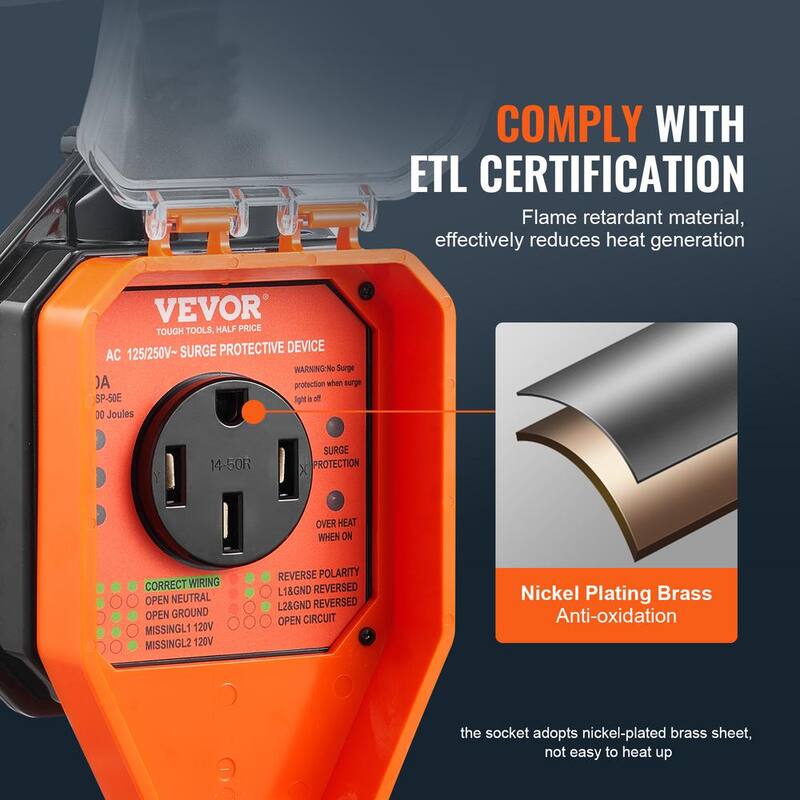 VEVOR 50 Amp RV Surge Protector 4800 Joules Voltage Monitor Circuit Analyzer Power Guard with Lock for RV Camper ETL Certified - DXT50AMP4800JZAZIV1