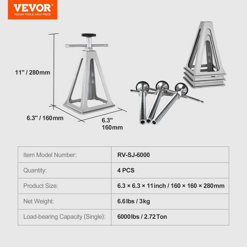 VEVOR RV Stabilizer Jacks, 4 Pack Aluminum RV Leveling Jacks, RV Stack Jacks for RV Travel Trailer Camper, Single Screw Jack - DDQJD4J6000BIIXQ2V0-0702