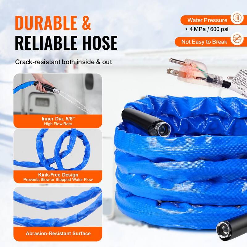 VEVOR 30 ft. Heated Water Hose for RV, Heated Drinking Water Hose with Corrugated Cover Antifreeze to -45°F, Self-regulating - ZZKJRSG30YC03ZUVMV1