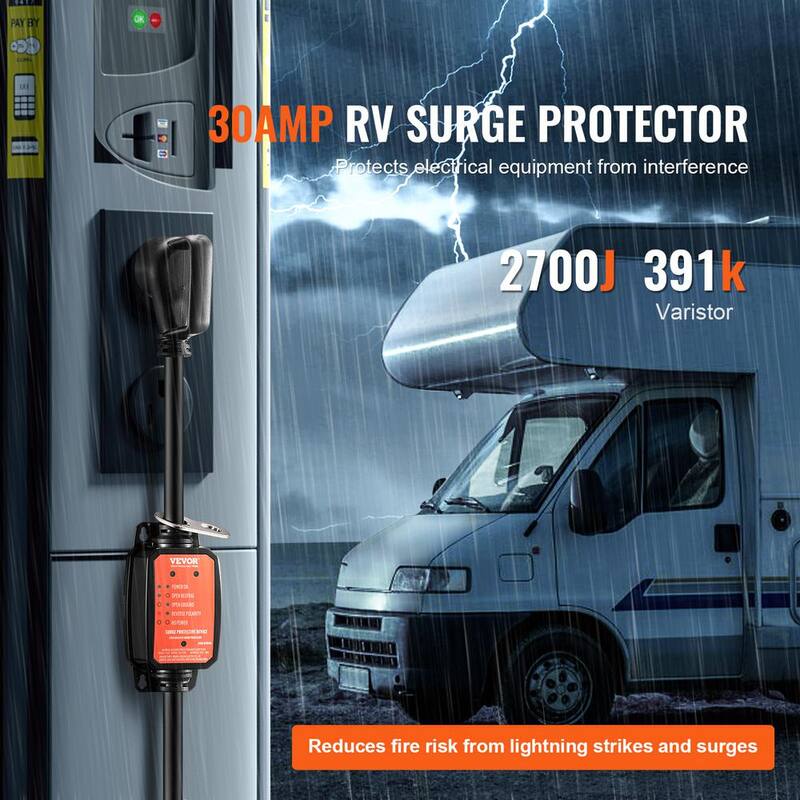 VEVOR RV Surge Protector 30 Amp 2700 Joules RV Voltage Monitor Circuit Analyzer Power Guard with Cover and Lock for RV Camper - SXT30AMP2700J6R8RV1