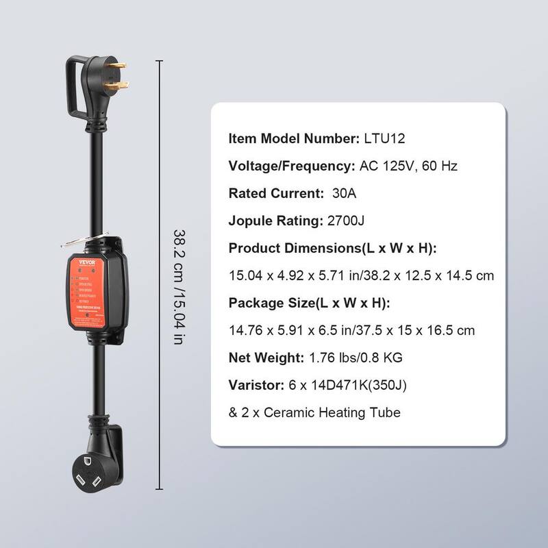 VEVOR RV Surge Protector 30 Amp 2700 Joules RV Voltage Monitor Circuit Analyzer Power Guard with Cover and Lock for RV Camper - SXT30AMP2700J6R8RV1