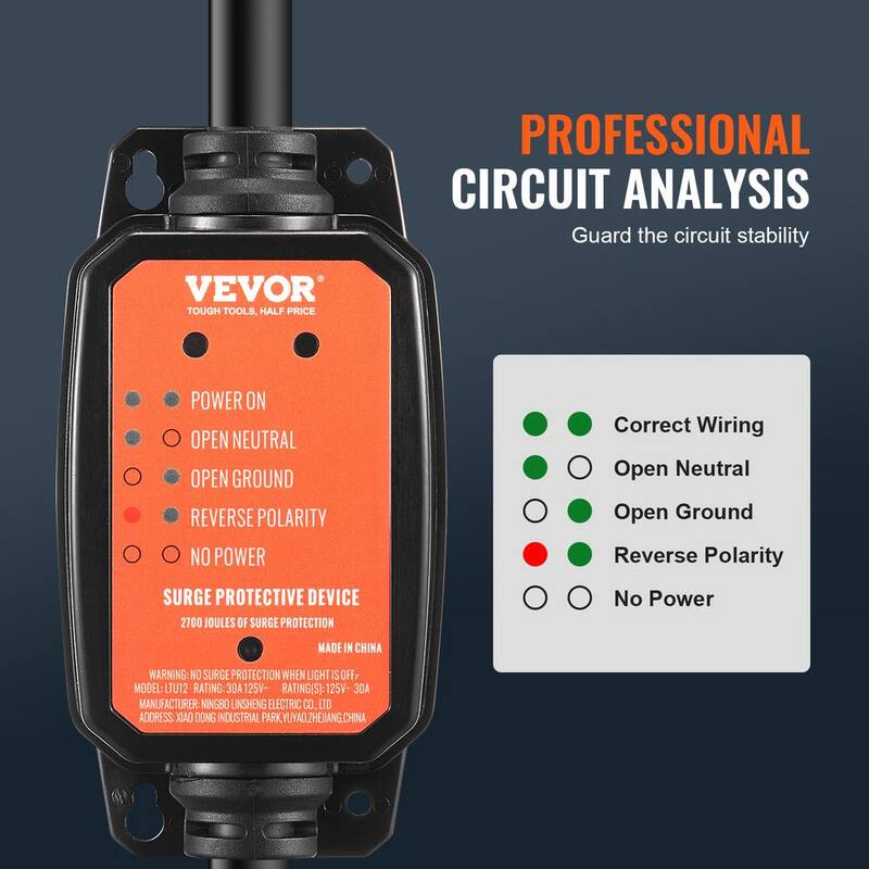VEVOR RV Surge Protector 30 Amp 2700 Joules RV Voltage Monitor Circuit Analyzer Power Guard with Cover and Lock for RV Camper - SXT30AMP2700J6R8RV1