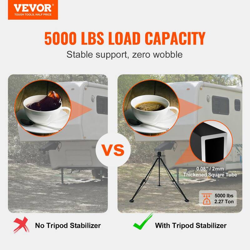 VEVOR 5th Wheel Tripod Stabilizer, 5,000 lbs. Load Capacity Tripod Fifth Wheel Stabilizer, 35 in.-57 in. - DWLSJJ1J5000OFUIXV0-0702
