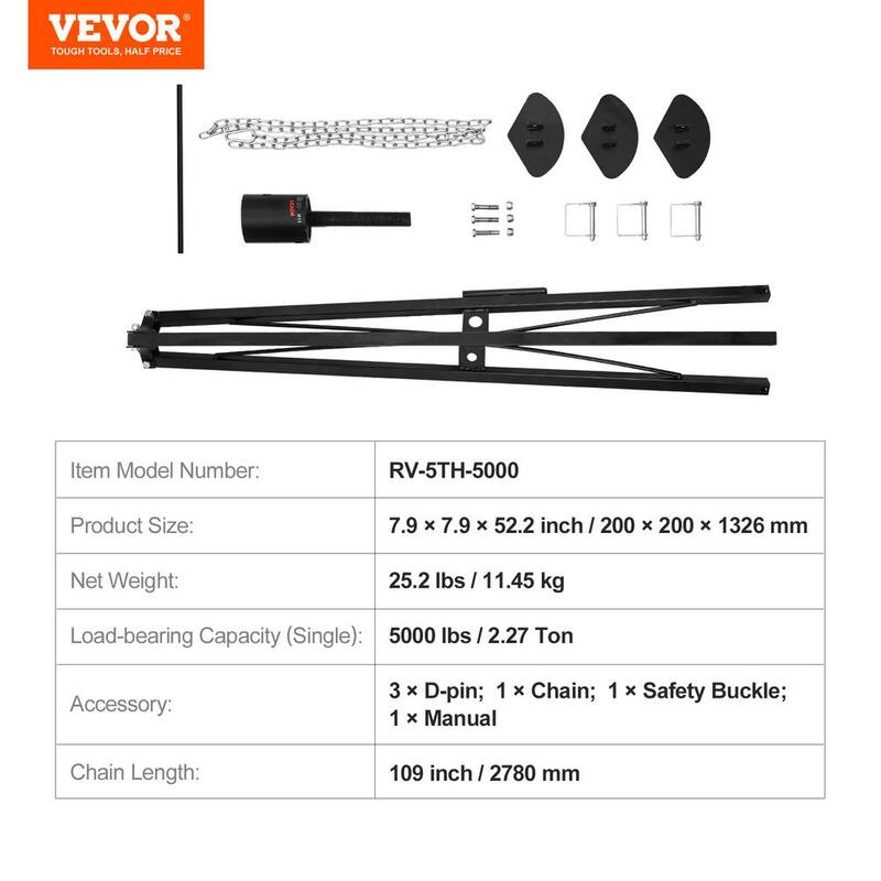 VEVOR 5th Wheel Tripod Stabilizer, 5,000 lbs. Load Capacity Tripod Fifth Wheel Stabilizer, 35 in.-57 in. - DWLSJJ1J5000OFUIXV0-0702