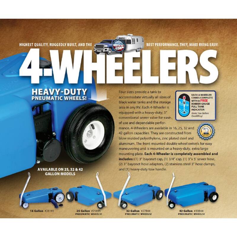 Barker 32 Gal. Pneumatic 4-Wheeler Polyethylene Tote-Along RV Waste Tank With 3 in. Waste Valve - 27844