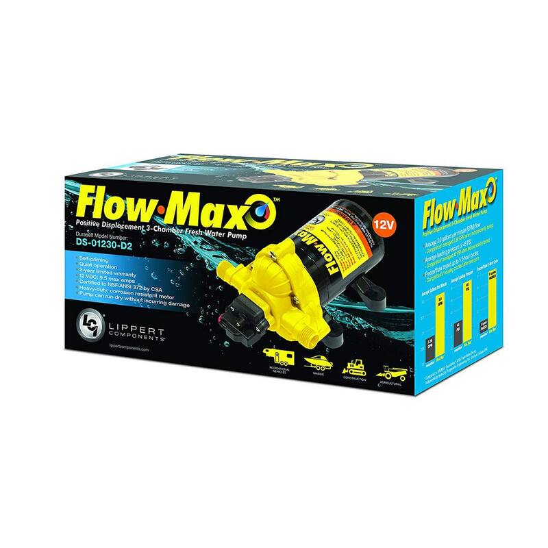 Lippert Flow-Max 3.3 GPM 12-Volt 45 PSI 8 Amp Max RV Fresh Water Pump - 689052
