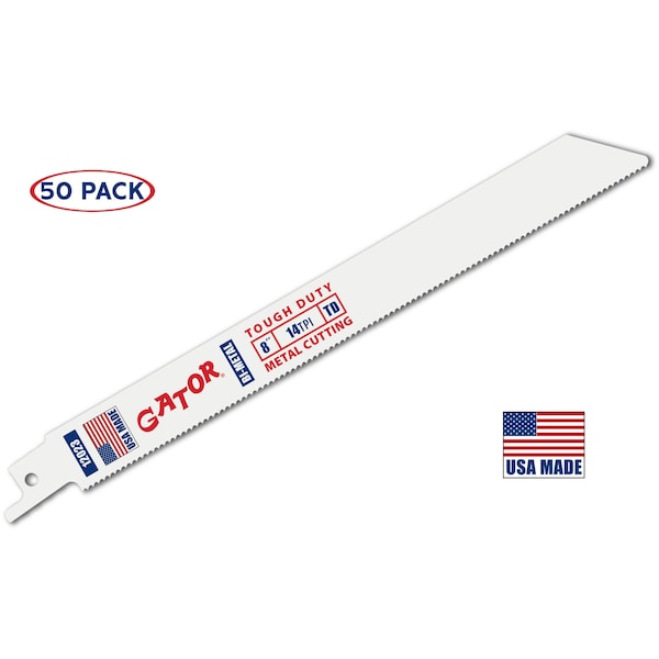 Gator Reciprocating Saw Blade 8 in. x 3/4 in. x 14pi #12023, Tough Duty Metal Cutting, 50PK - 12023