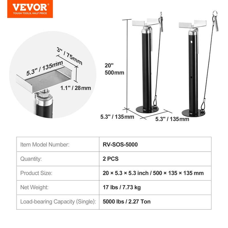 VEVOR RV Slide Out Support Jacks, 5,000 lbs. Capacity Each Slide Out Stabilizer, Adjusts from 20 in. -48 in. Camper Slide Out - RVHCWDQ2J500GHGAFV0-0702
