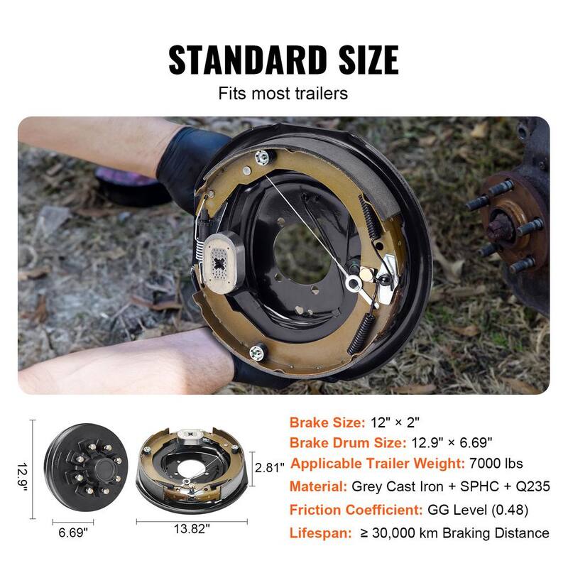 VEVOR Trailer Hub Drum Kits 8 on 6.5 in. B.C. with 12 in. x 2 in. Electric Brakes, Self-Adjusting Trailer Brake Assembly - TCDZCC122YCZF0U2IV9-730