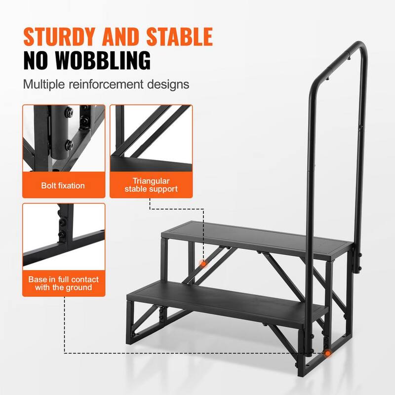 VEVOR RV Steps 2-Step RV Stairs 440 LBS Load Capacity Thickened Carbon Steel With Handrail Non-Slip Steps for Safe Entry - FCBTGDKGDKHJ7940CV0