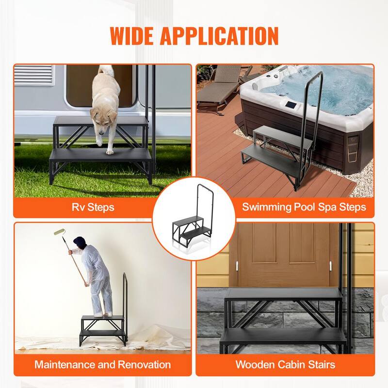VEVOR RV Steps 2-Step RV Stairs 440 LBS Load Capacity Thickened Carbon Steel With Handrail Non-Slip Steps for Safe Entry - FCBTGDKGDKHJ7940CV0