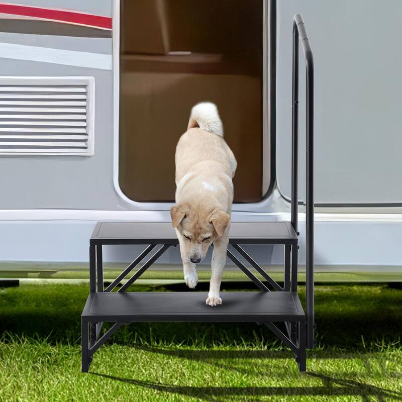 VEVOR RV Steps 2-Step RV Stairs 440 LBS Load Capacity Thickened Carbon Steel With Handrail Non-Slip Steps for Safe Entry - FCBTGDKGDKHJ7940CV0