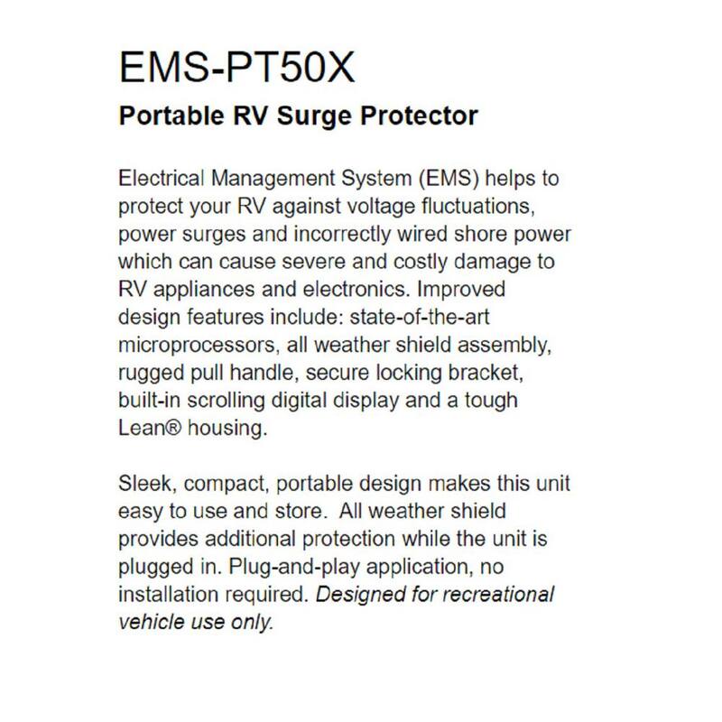PROGRESSIVE INDUSTRIES 50 Amp Portable RV Surge Protector - EMS-PT50X