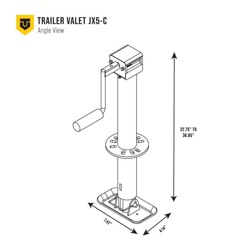 Trailer Valet JXC5 5000 lbs. Load Cap. Center Mounted Hand or Drill Jack with Black Powder Coating and Gear Reduction - JXC-5