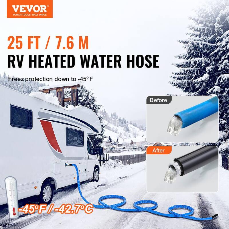 VEVOR 25 ft. Heated Water Hose for RV, Heated Drinking Water Hose with Corrugated Cover Antifreeze to -45°F, Self-regulating - ZZKJRSG25YC0UVR3WV1