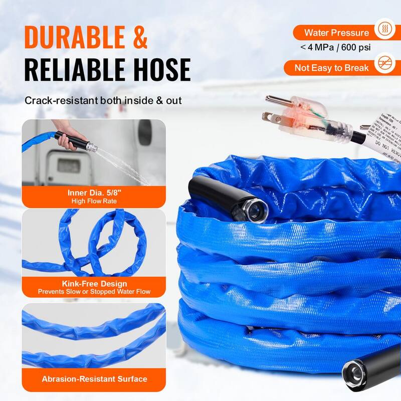 VEVOR 25 ft. Heated Water Hose for RV, Heated Drinking Water Hose with Corrugated Cover Antifreeze to -45°F, Self-regulating - ZZKJRSG25YC0UVR3WV1