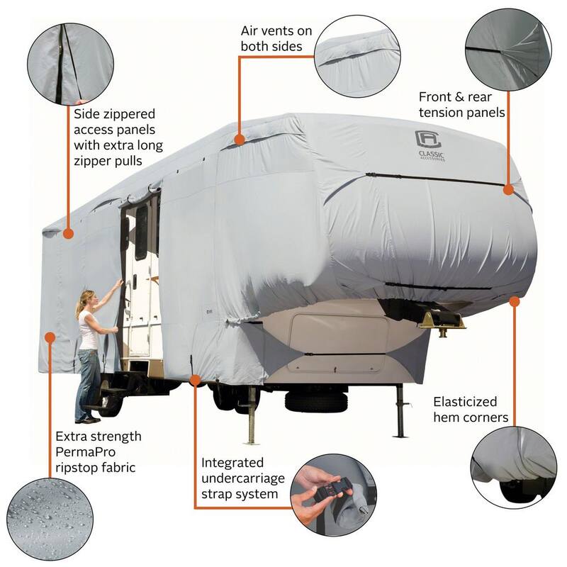 Classic Accessories Over Drive PermaPRO Extra Tall 5th Wheel Trailer Cover, Fits 33 ft. - 37 ft. RVs - 80-319-181001-RT