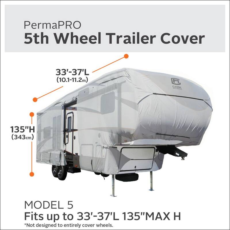 Classic Accessories Over Drive PermaPRO Extra Tall 5th Wheel Trailer Cover, Fits 33 ft. - 37 ft. RVs - 80-319-181001-RT