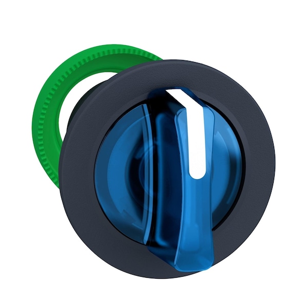 Schneider Electric Cabezal para interruptor selector iluminado, Harmony XB5, plástico, mango azul, montado a ras, LED universal, 3 posiciones - ZB5FK1363