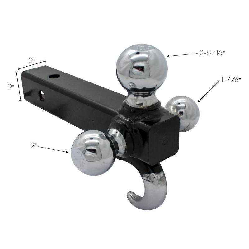 Extreme Max Clamp-On Tractor Bucket Receiver Adapter and Tri-Ball Hitch with Tow Hook - 5001.1376